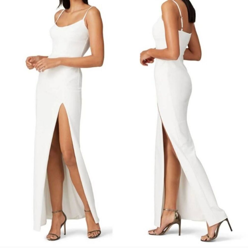 Katie May Call Me Slim Down Long Gown Small Ivory White Bustier High Slit sz XS